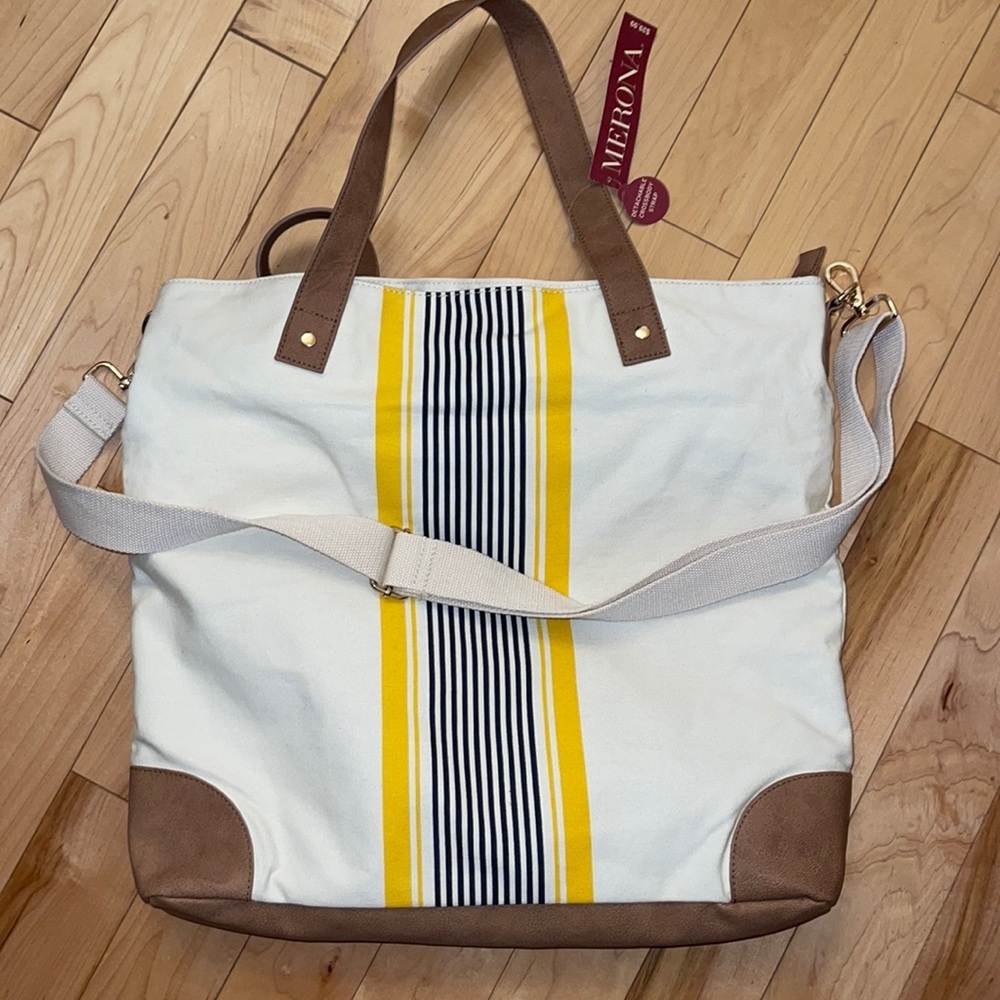 Merona Beachy Striped Canvas Tote Large Bag
